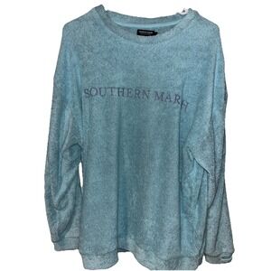 Southern Marsh Sunday Morning terry cloth Teal Sweater Size Woman's Small Comfy